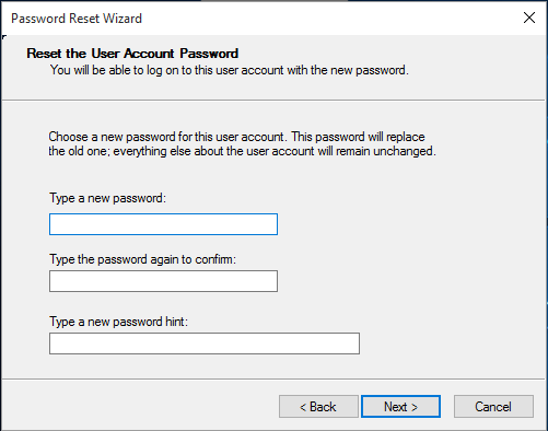 reset or remove windows 10 local user password