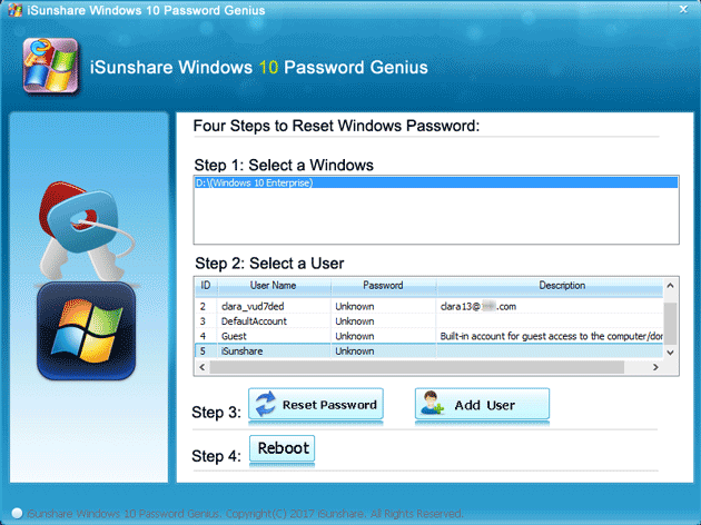 recover windows 10 password with isunshare password usb tool