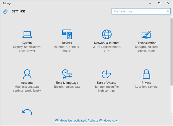 choose settings and accounts in windows 10