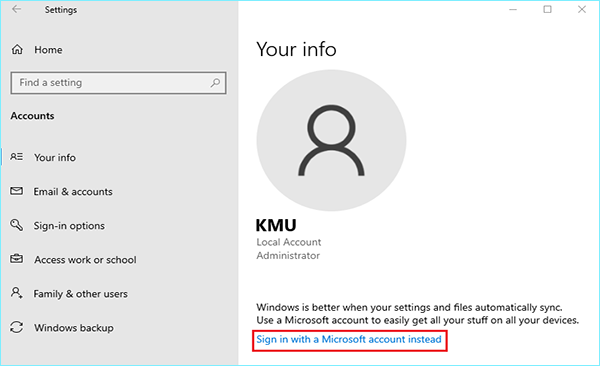 click Sign in with a local account