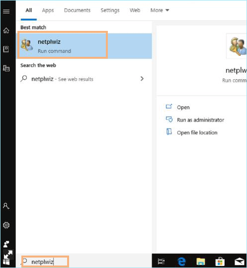 search netplwiz on Windows 10