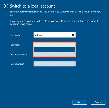switch to a local account