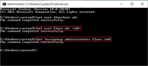 add new windows 10 admin account with command prompt