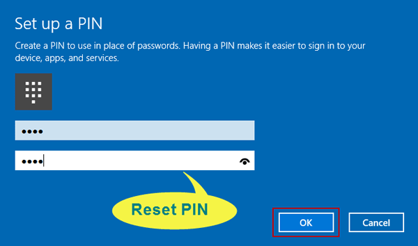 reset pin in windows 10