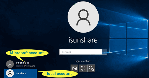 sign in with local or microsoft account
