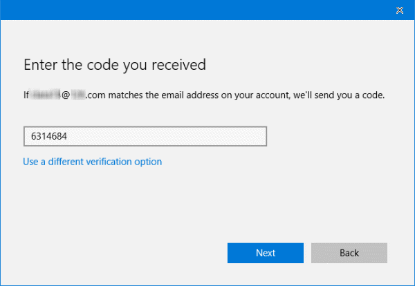 verify current microsoft account via security code