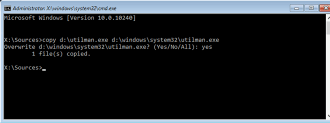 restore utility manager exe file after windows 10 laptop password reset