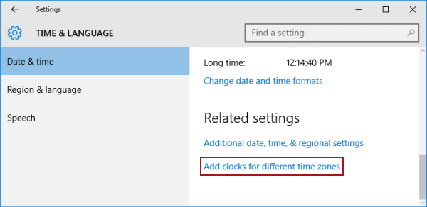 click Add clocks for different time zones