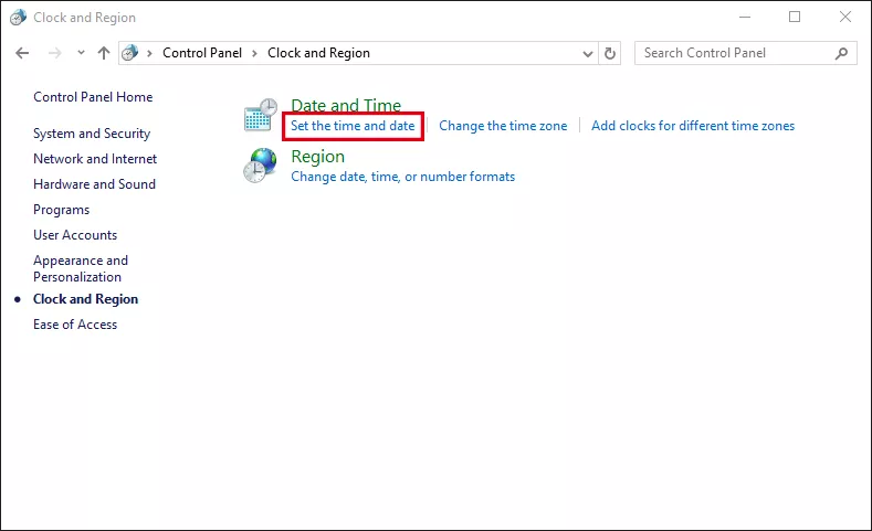 choose Set the date and time option