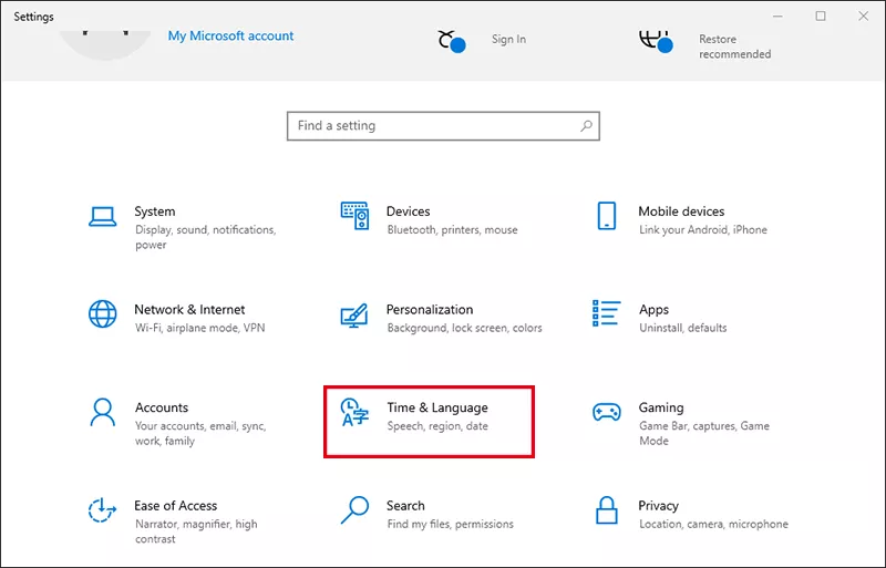 choose Time and Language