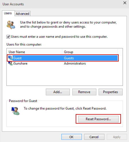 how to set password for guest account in windows 10