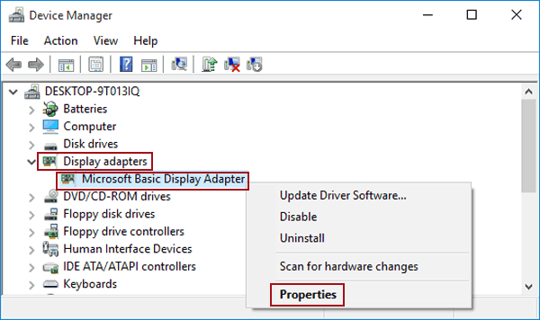 open display adapter properties