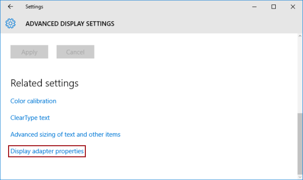 select display adapter properties