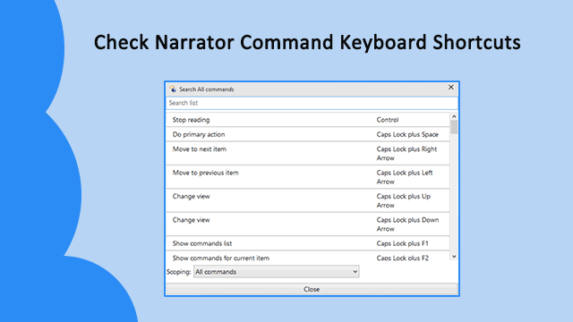 check narrator keyboard shortcuts