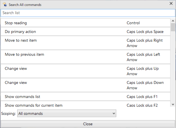 narrator commands and keyboard shortcuts