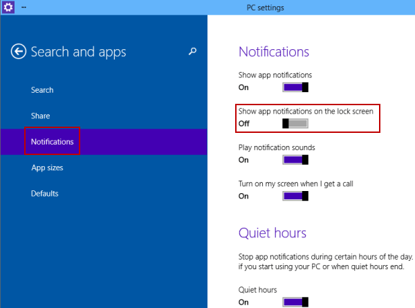 turn off app notifications on the lock screen