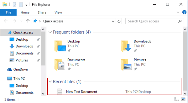 recent file in file expolorer