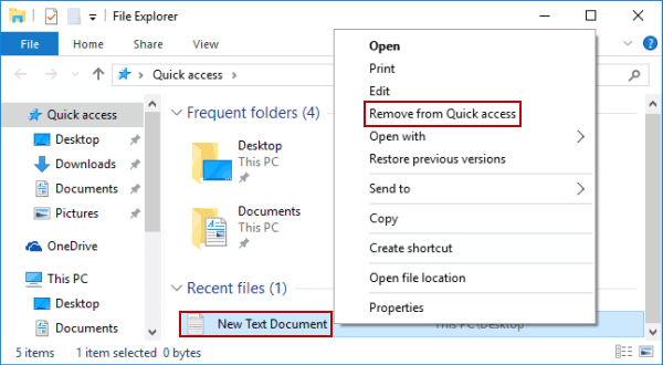 right tap file and choose remove from quick access