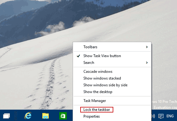 select lock the taskbar