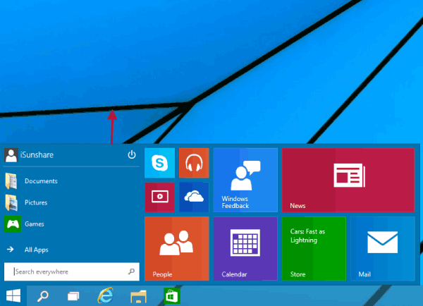 resize the start menu