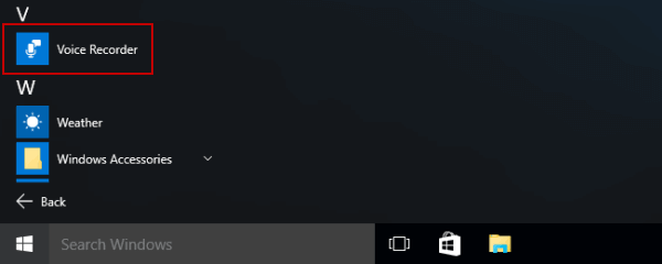 open voice recorder in start menu