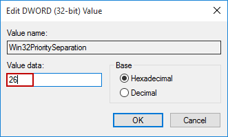 change registry key value data for prefering foreground apps