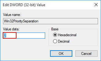 default value data for priority registry key