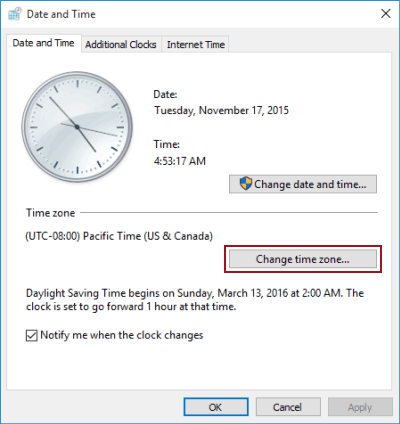 click Change time zone