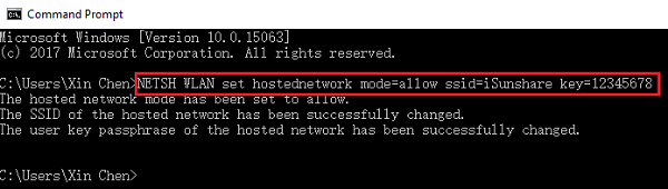 set Hostednetwork in Command Prompt