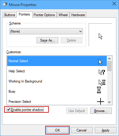 select Enable pointer shadow