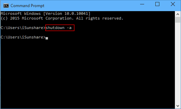 cancel auto shutdown via command prompt