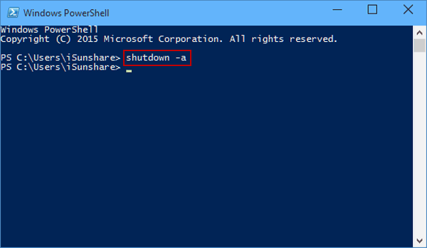 cancel auto shutdown via windows powershell