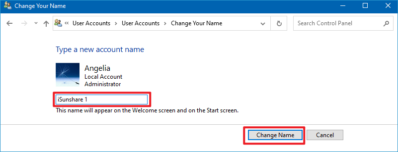 change local account administrator name windows 10 home