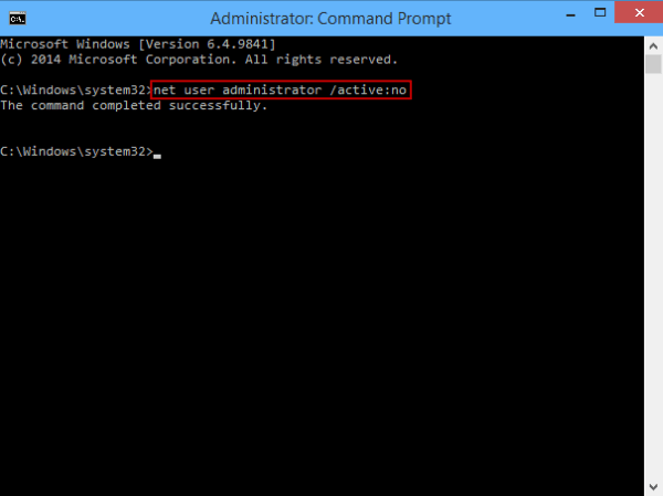 command lines to disable administrator account