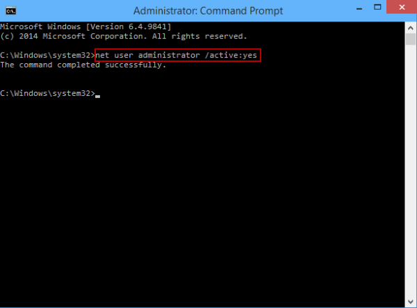 command lines to enable administrator account