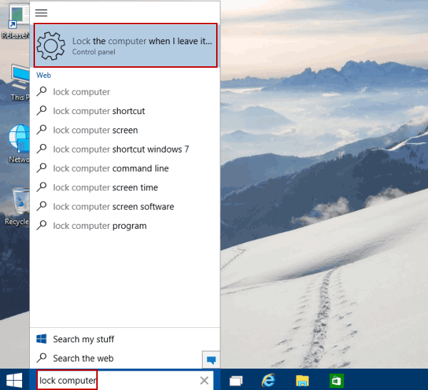 go to lock computer via search