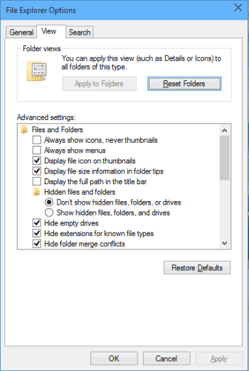 file explorer options