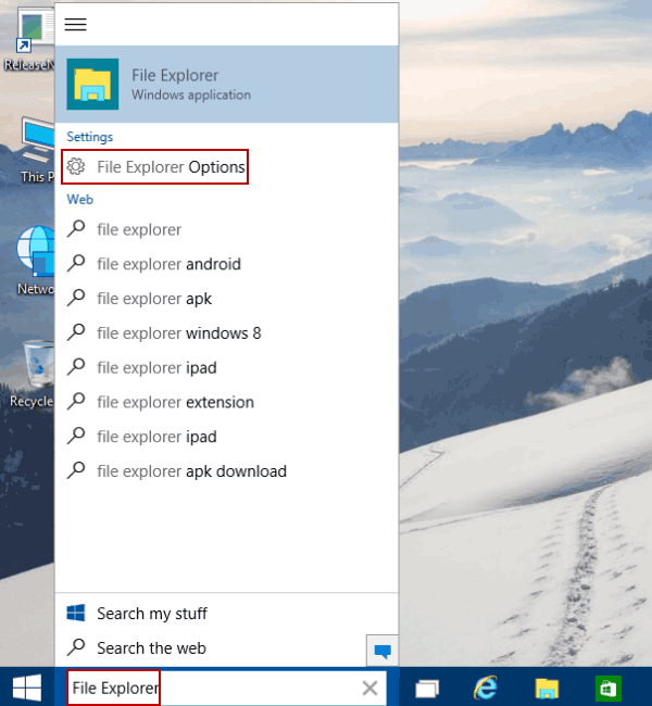 search File Explorer Options