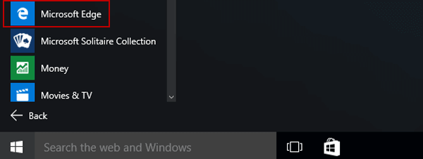 access microsoft edge in start menu