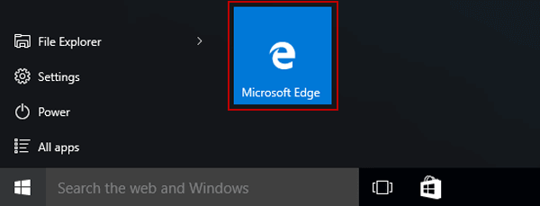 open microsoft edge in start menu