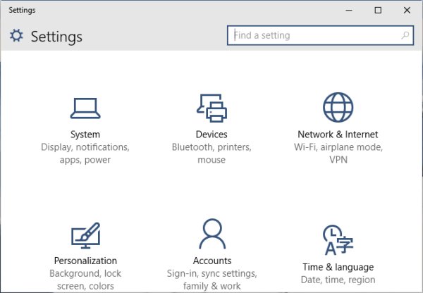 windows 10 PC settings