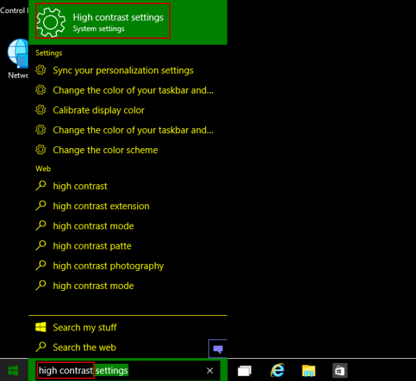 access high contrast settngs
