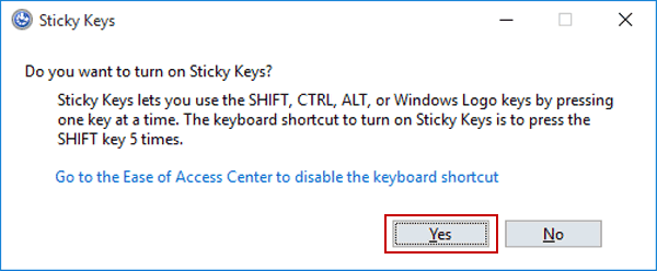 turn on sticky keys with shift key