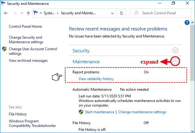 check the status of report problems