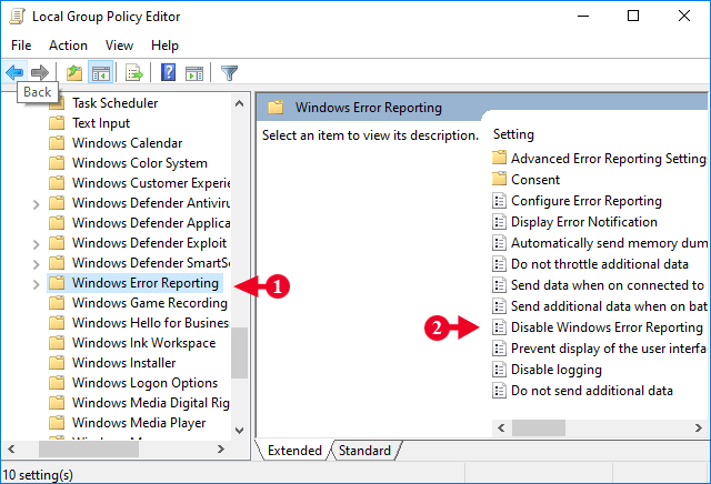 double click disable windows error reporting