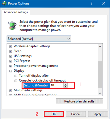 console lock display off timeout