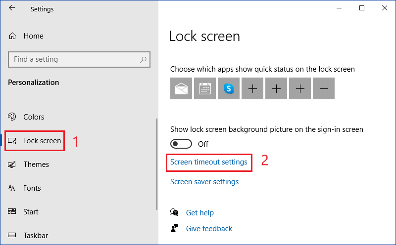 screen timeout settings