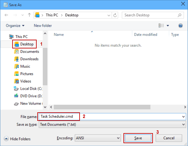save document as cmd file on desktop