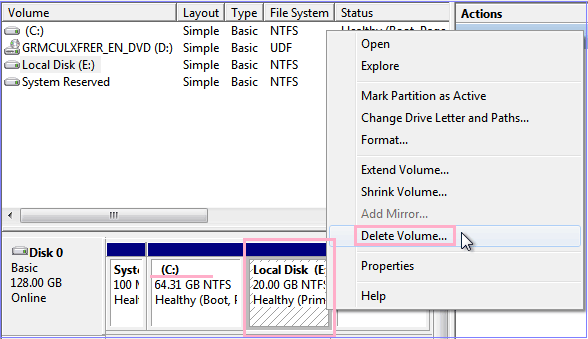 resizing partition delete volume