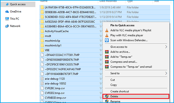 delete temporary files in windows 10